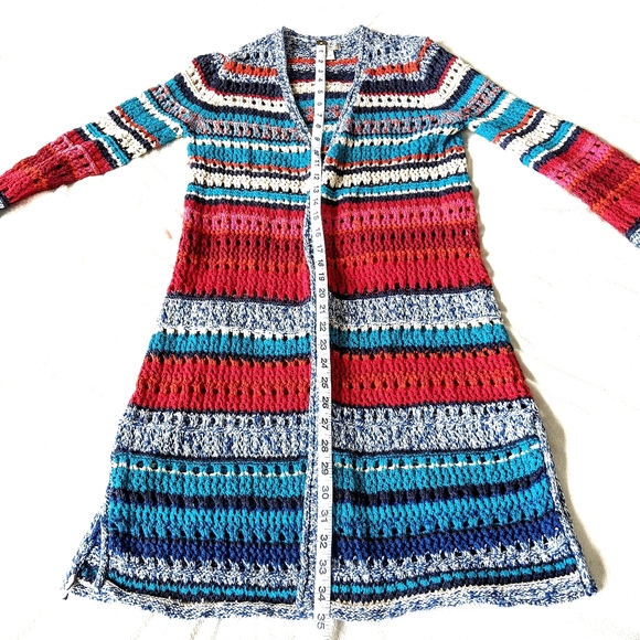 LUCKY BRAND Crochet Knit Long Cardigan Multicolor - Picture 9 of 10